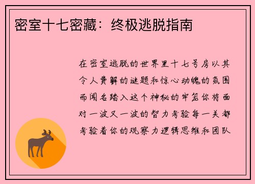 密室十七密藏：终极逃脱指南